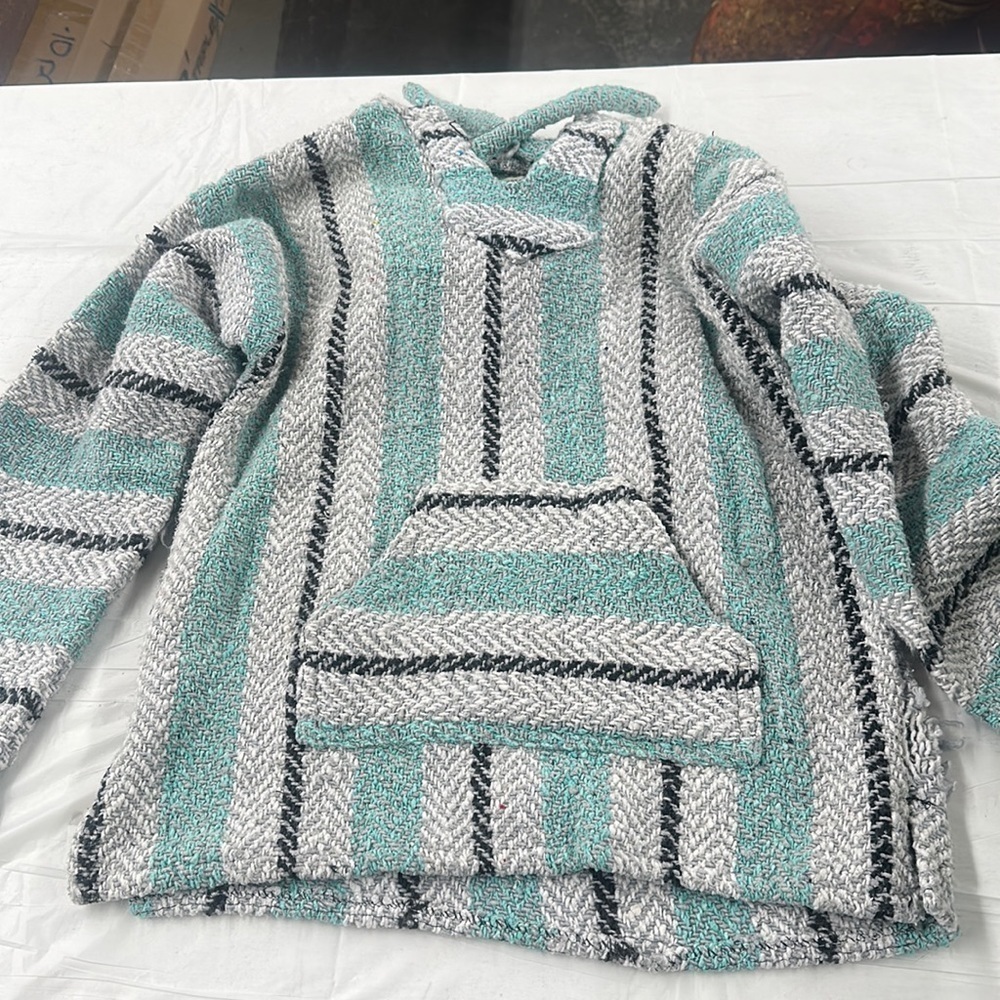 Earth Ragz Gray and Blue Poncho Size Medium